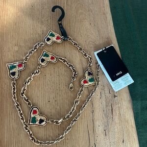 Mango Women Cinturon 650hearts Decorative Chain Belt Gold Toned Size Medium 85